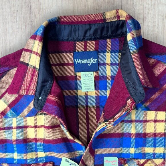 NWT Deadstock WRANGLER Plaid Flannel MW5141M Snap Button Down Shirt Mens M - Picture 4 of 8